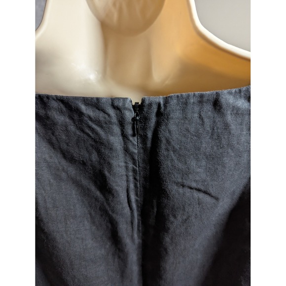 August Silk Black Linen Sheath Dress Women's 10 Short Sleeve Floral Eyelet Hem - Picture 5 of 11